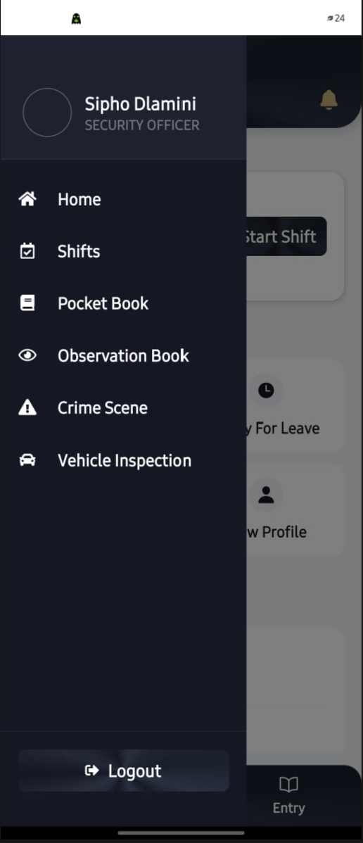 AutoGuard mobile app menu